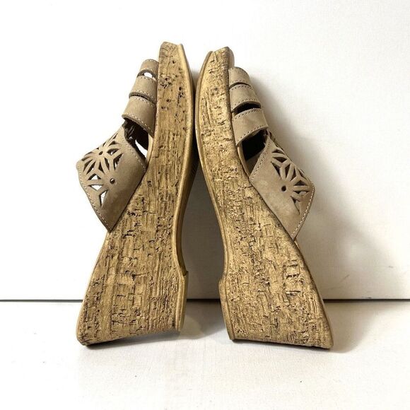 Spring Step Sandals Womens EU 41 US 10.5 Wedge Tan Cutout Leather Casual Slip On - Picture 5 of 10